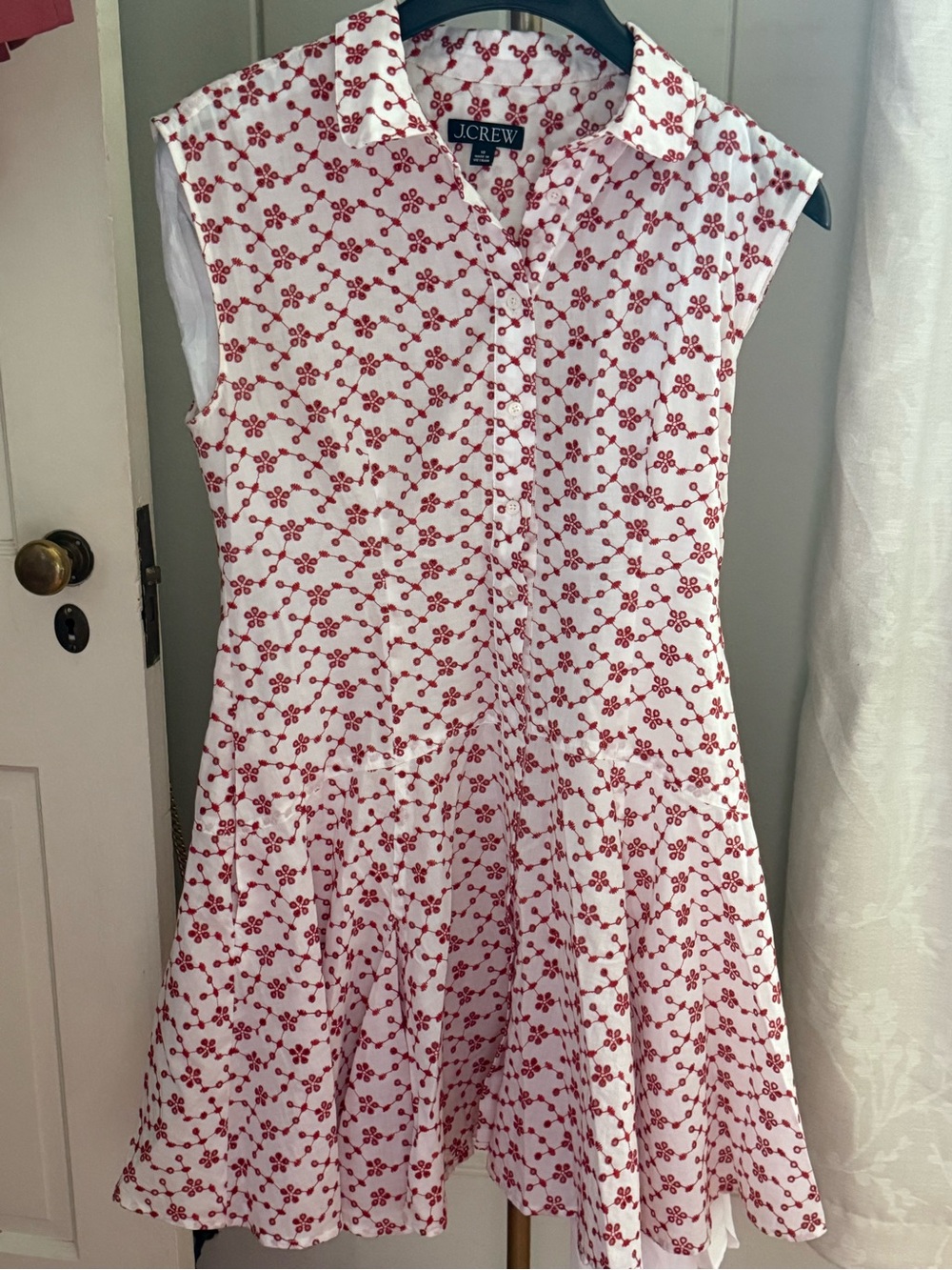 J. Crew White Dress with Red Floral Pattern - Girls' Sleeveless Shirt Dress